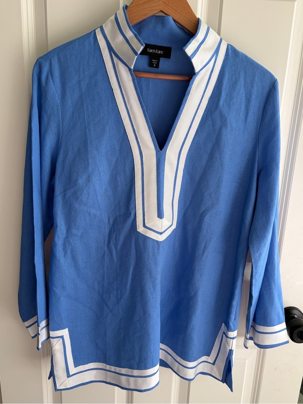 Like new size M Karen Kane cobalt Blue Tunic with White Trim. Preppy. Linen - Picture 3 of 14